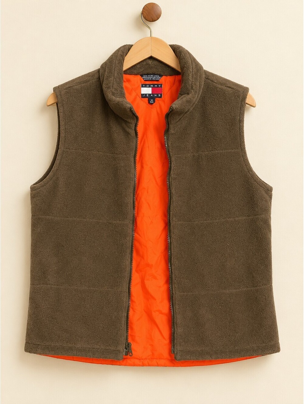 Kids Tommy Hilfiger Brown Fleece Vest Size Medium Orange Lined Full Zip